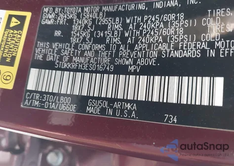 2014 Toyota Highlander Xle V6 z USA, uszkodzony, nr VIN 5TDKKRFH3ES016749